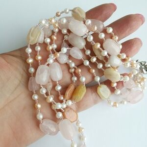 Rose Quartz Rhodochrosite Pearl Necklace